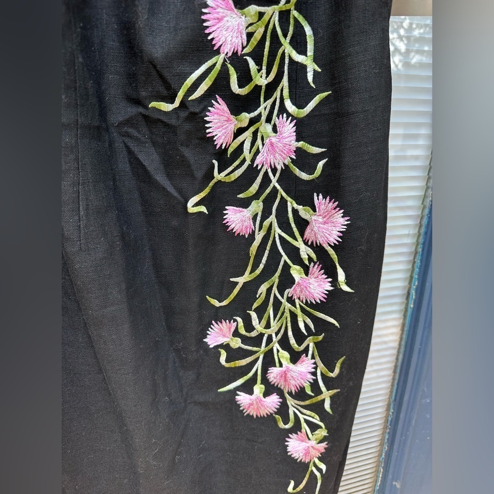 Vintage nwt linen cotton skinny strap fitted size 8 dress flower embroidery - Picture 3 of 8